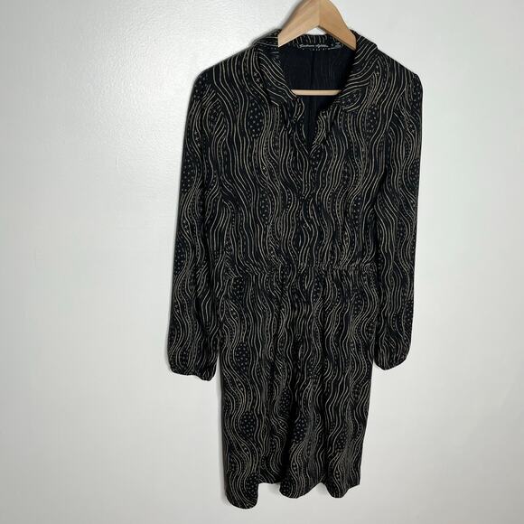 Gudrun Sjoden Long Sleeve Snap Button Shirt Dress Womens Small Black Lagenlook - Picture 2 of 10